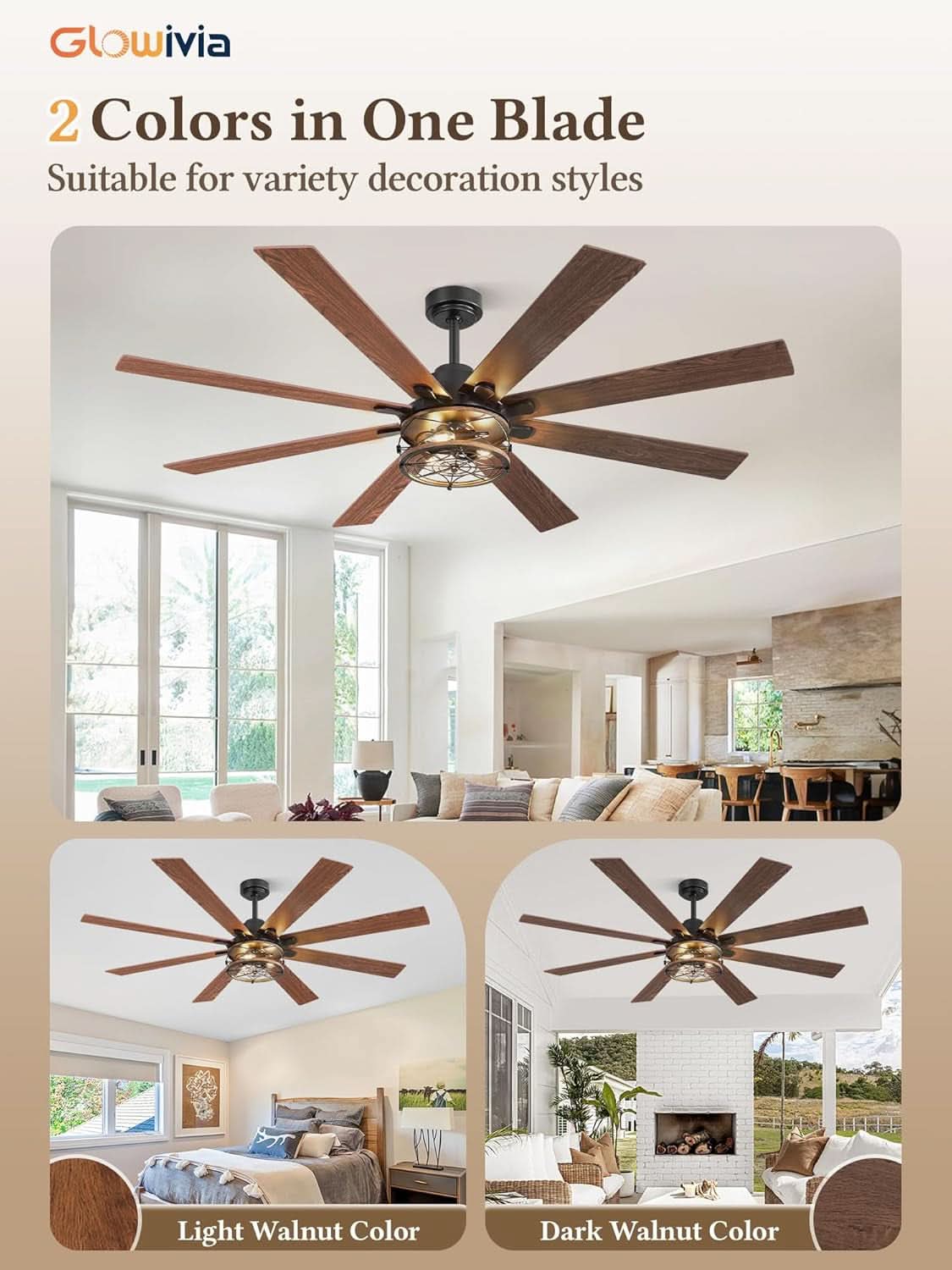 65 Inch Black Industrial Grade Rustic Ceiling Fan Remote-3