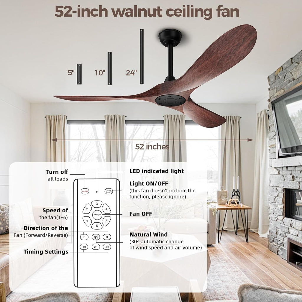 52Inches Weather proof Outdoor Ceiling Fan No Light Remote-3