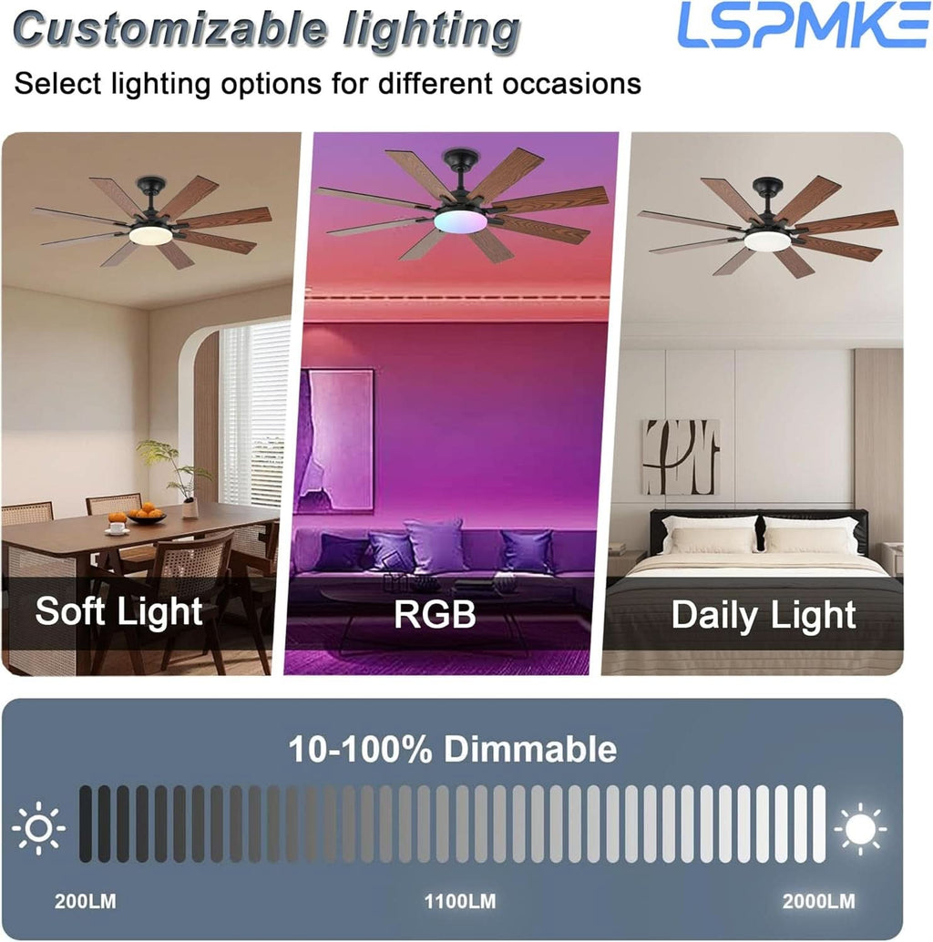 52 Inches Ceiling Fan Ultraquiet Reversible Lights-3