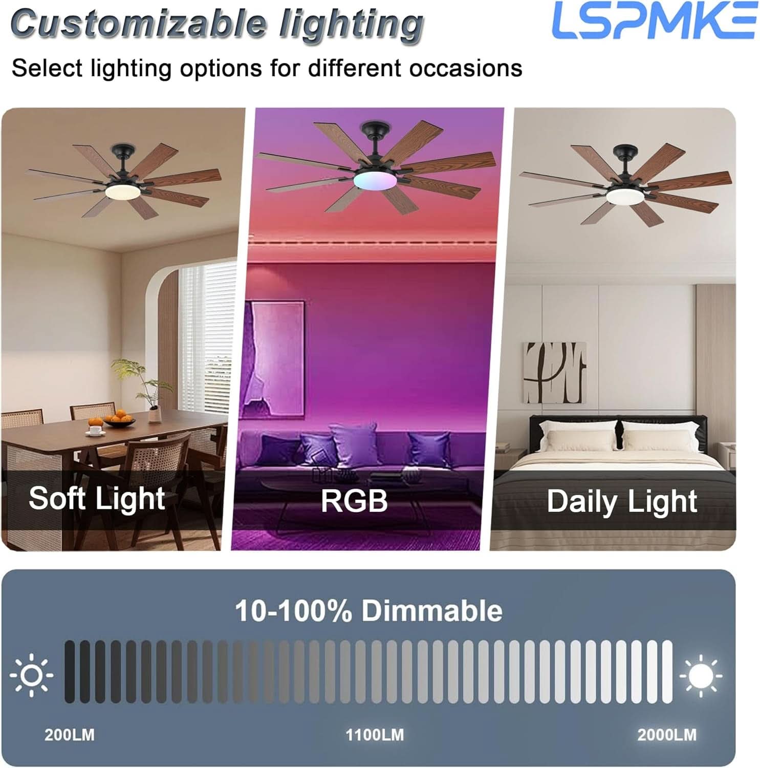 52 Inches Ceiling Fan Ultraquiet Reversible Lights-3
