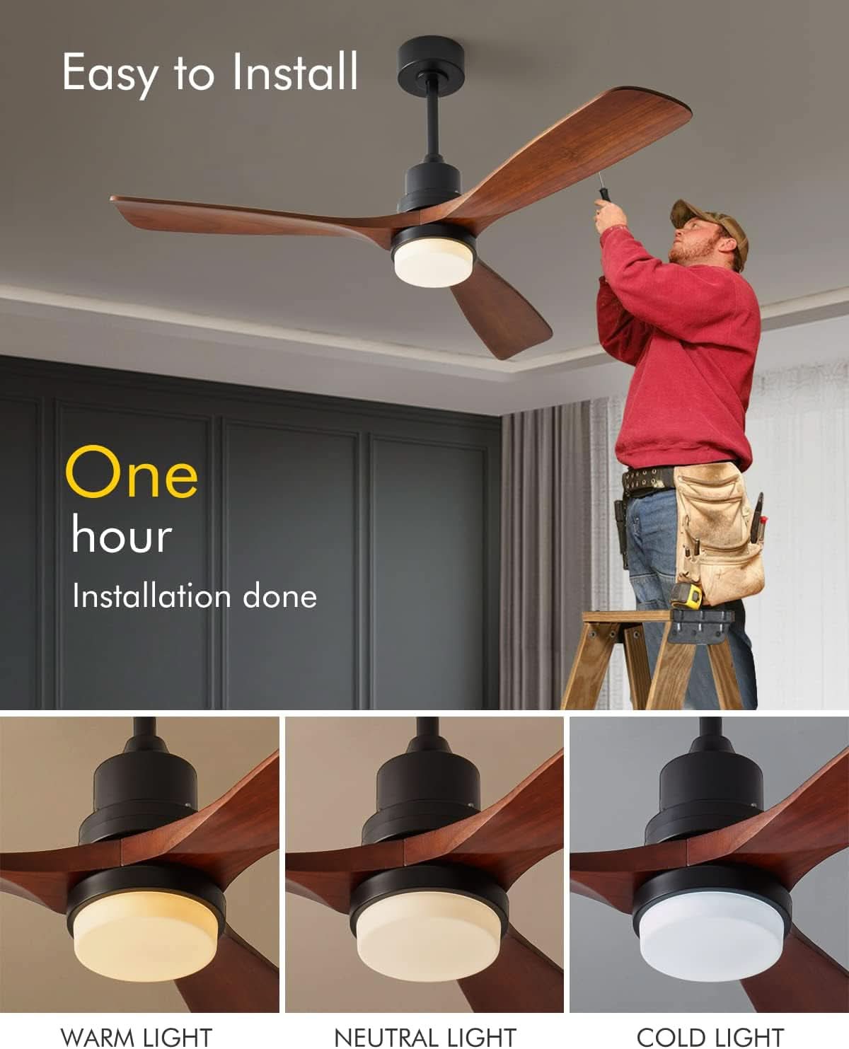 52 Inches Charcoal Black Ceiling Fan Remote Control-3