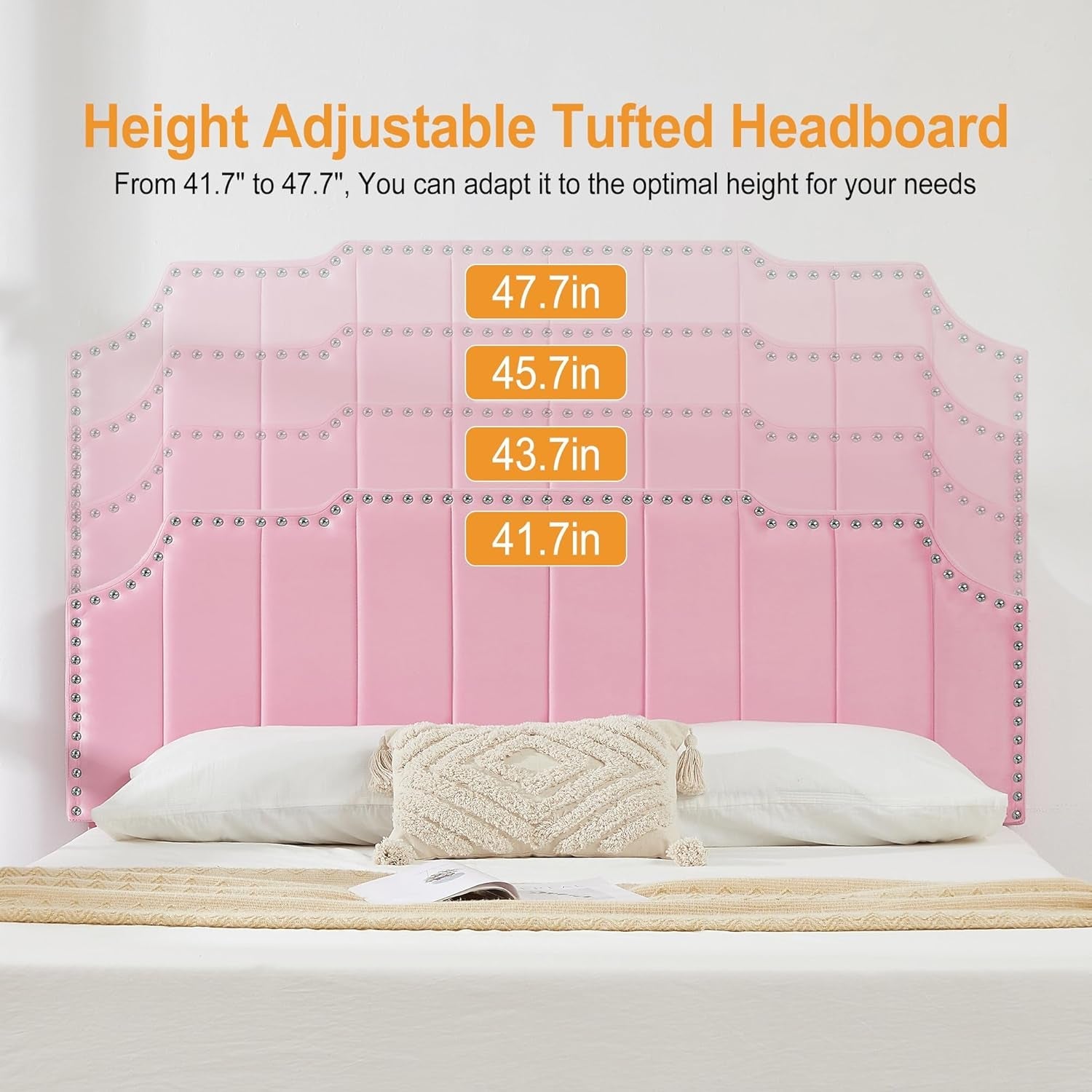 Queen Velvet Upholstered Platform Bed Frame Nailhead