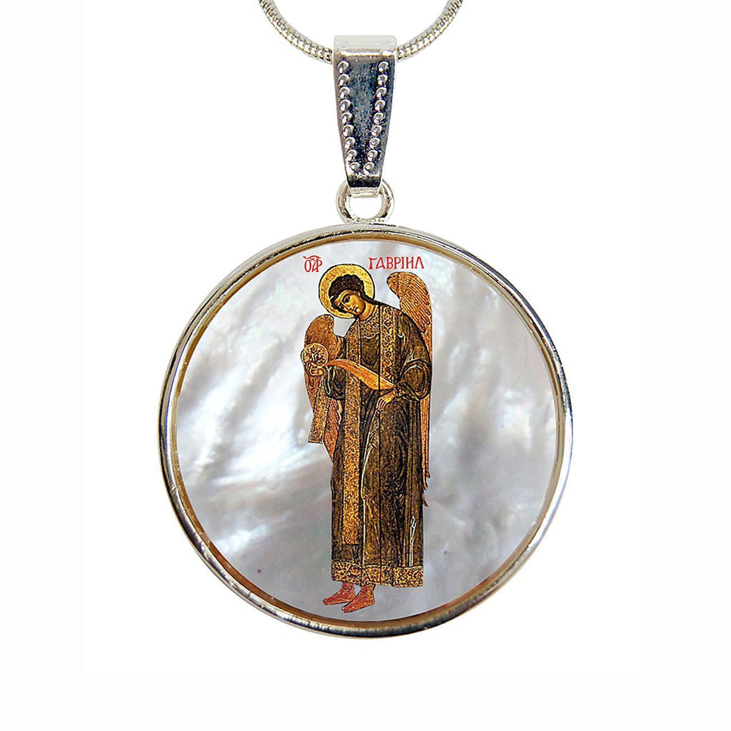 Archangel Saint Gabriel Silver Plated Mother of Pearl Jewelry Necklace - 43041-2