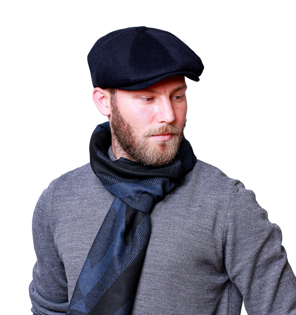 HATSQUARE Wool 8 Panel Newsboy Cap Baker BOY Flat Cap Men’S Winter Cap Unisex NEWSIE Cap - Dark Blue - L