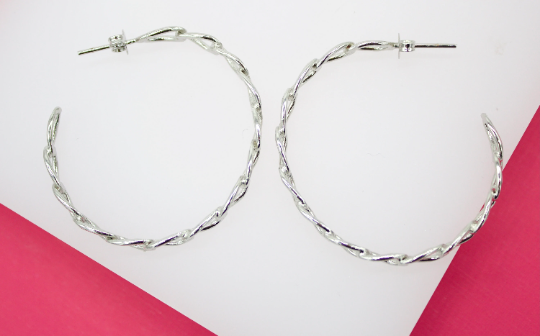 18K Rhodium Filled 5mm Slim Curb Cuban Open Hoops For Wholesale Jewelry & Earring Findings (K181)(K182)-3