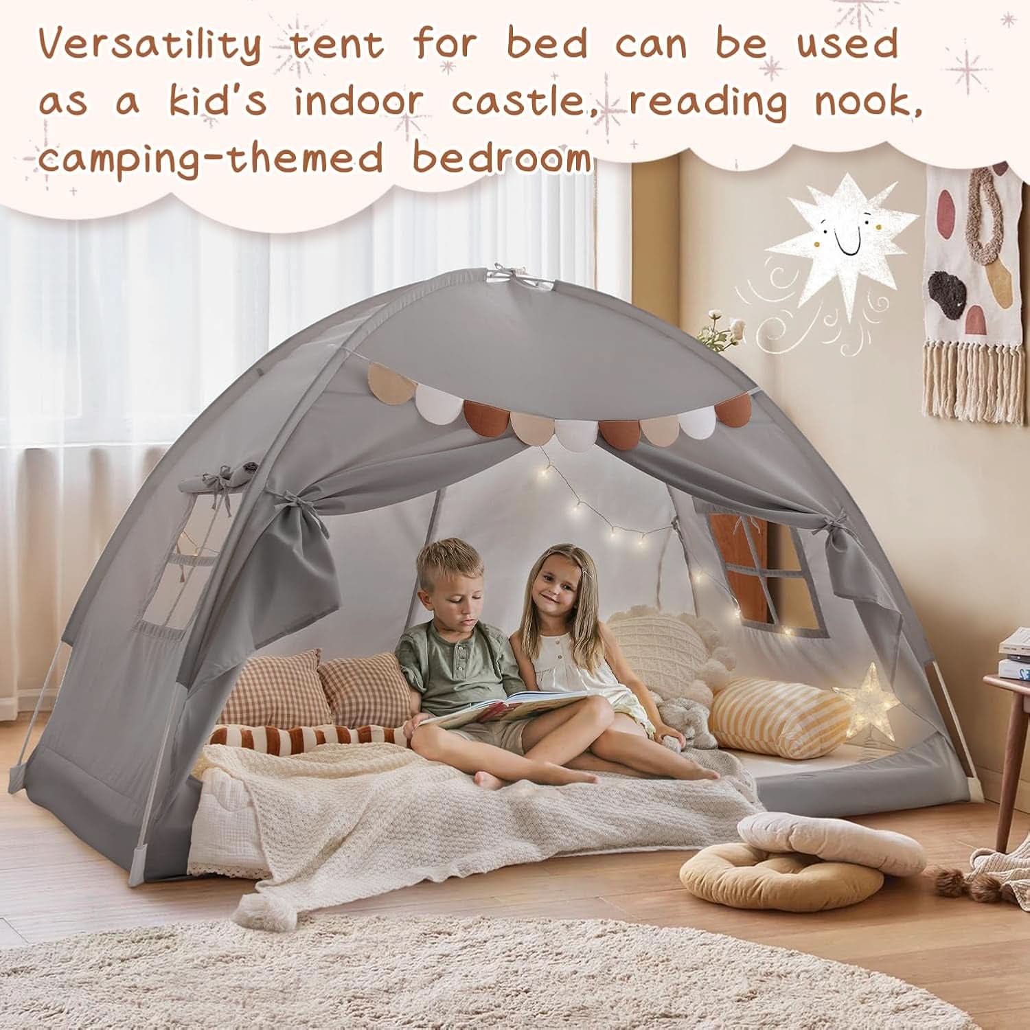 Twin Bed Tent Canopy Blackout Privacy PlayhouseKit-4