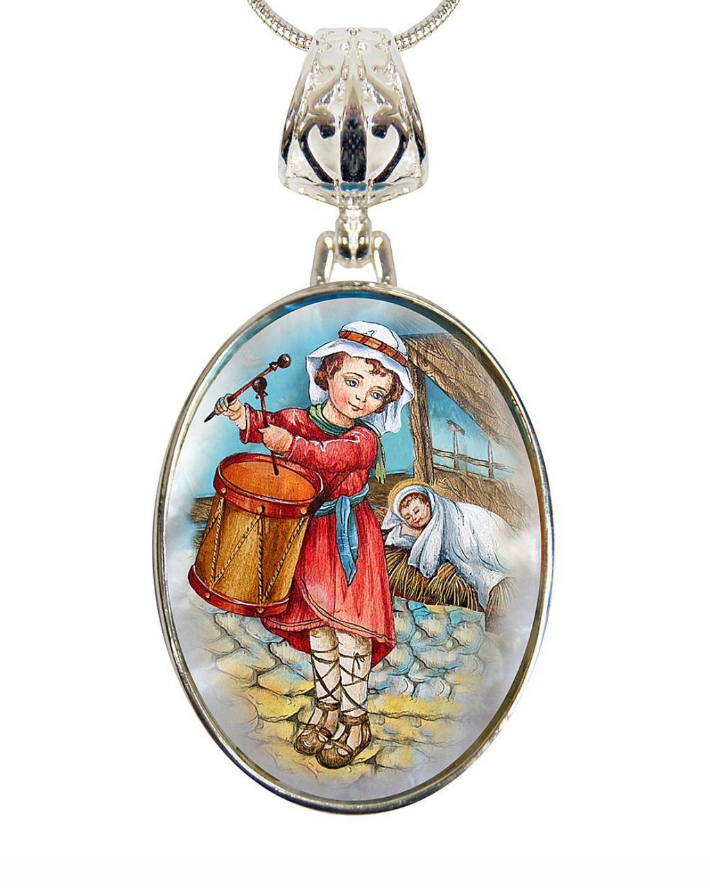 Drummer Boy Silver Plated Mother of Pearl Jewelry Necklace - 43044-0