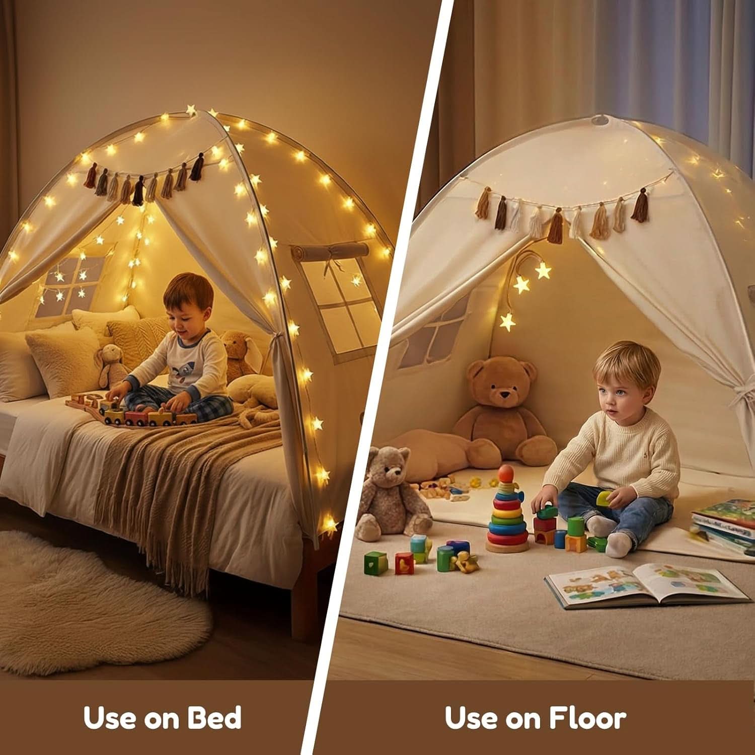 Twin Bed Tent For Kids Ultra Privacy Canopy Star Lights-2