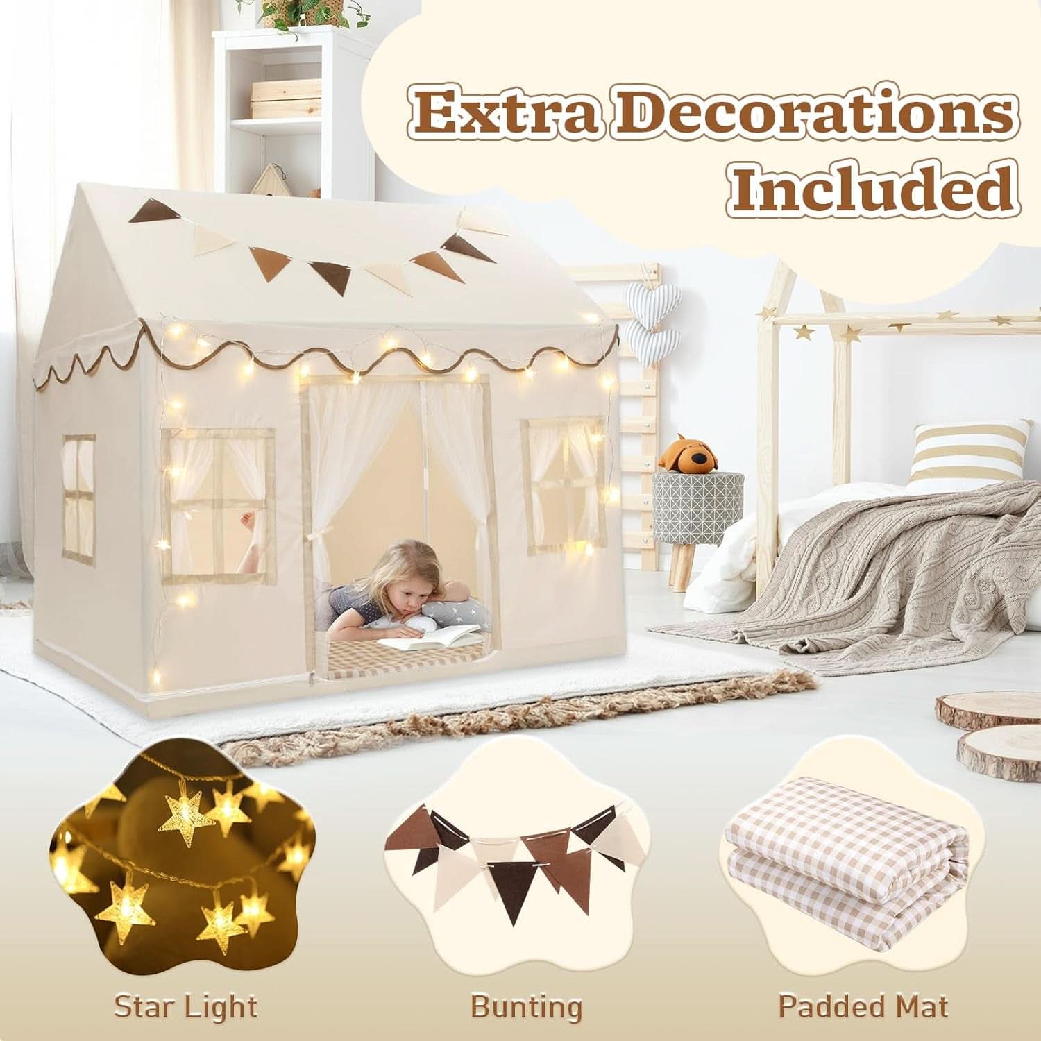 Cream Kids Play Tent Large 50 Inches Wide By34 Deep Indoor Outdoor-1