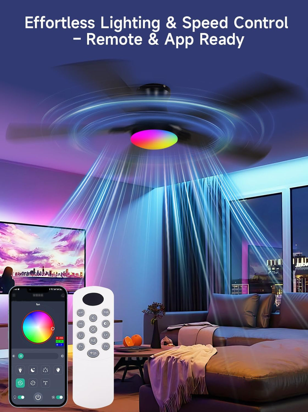 52 Inch Black Ceiling Fan Energy Efficient Smart LED-1
