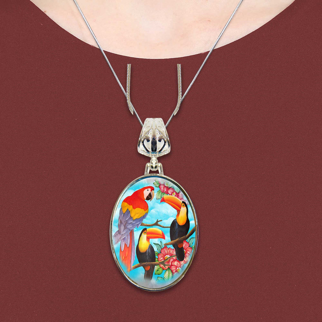 Toucan Silver Plated Mother of Pearl Jewelry Pendant Necklace - 44041-4