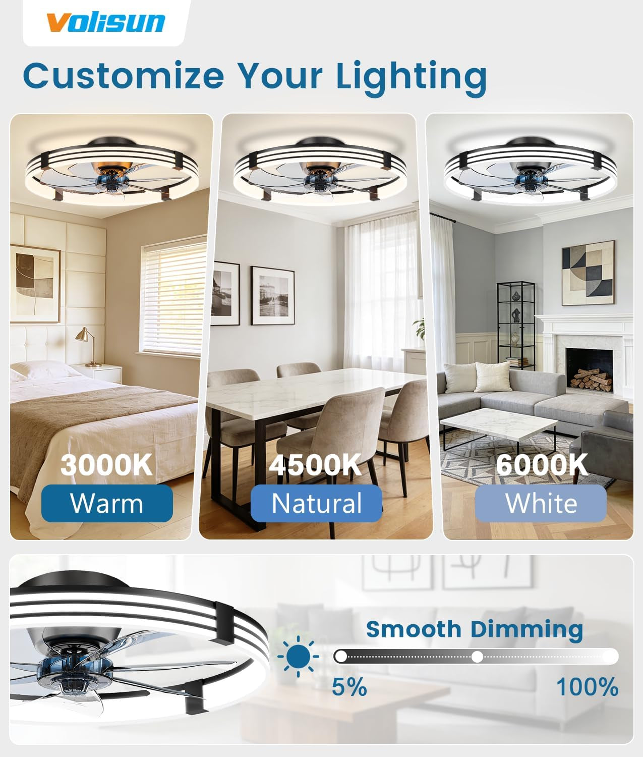 24In Low Profile Dimmable Ceiling Fan Remote Control App-1