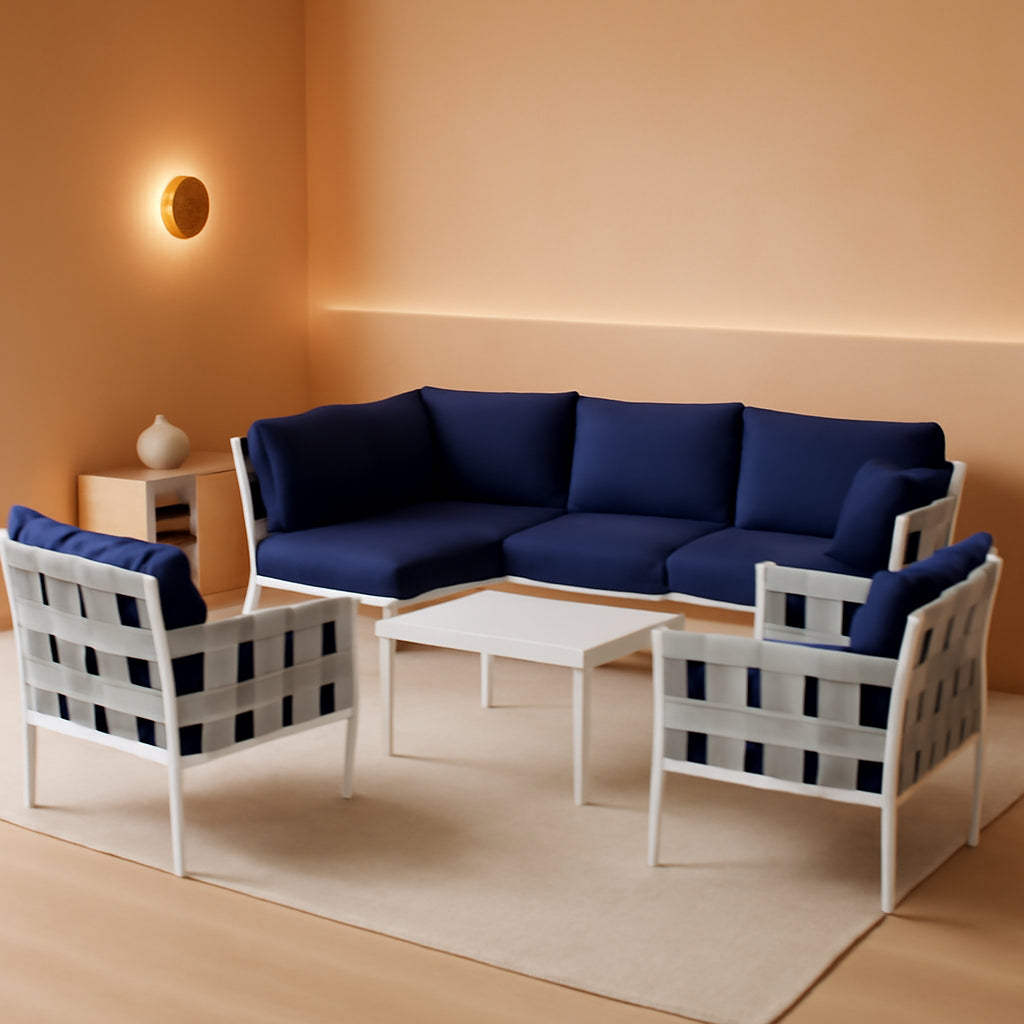 Aluminum Patio Sectional Sofa Set 8 Piece White Navy