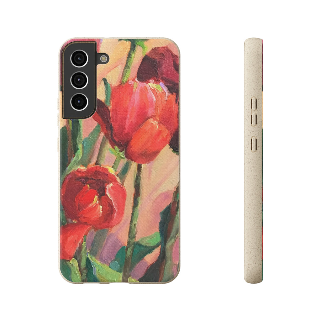 Biodegradable Phone Case with 'Red Tulips' Floral Original Artwork by Barbara Cleary-40