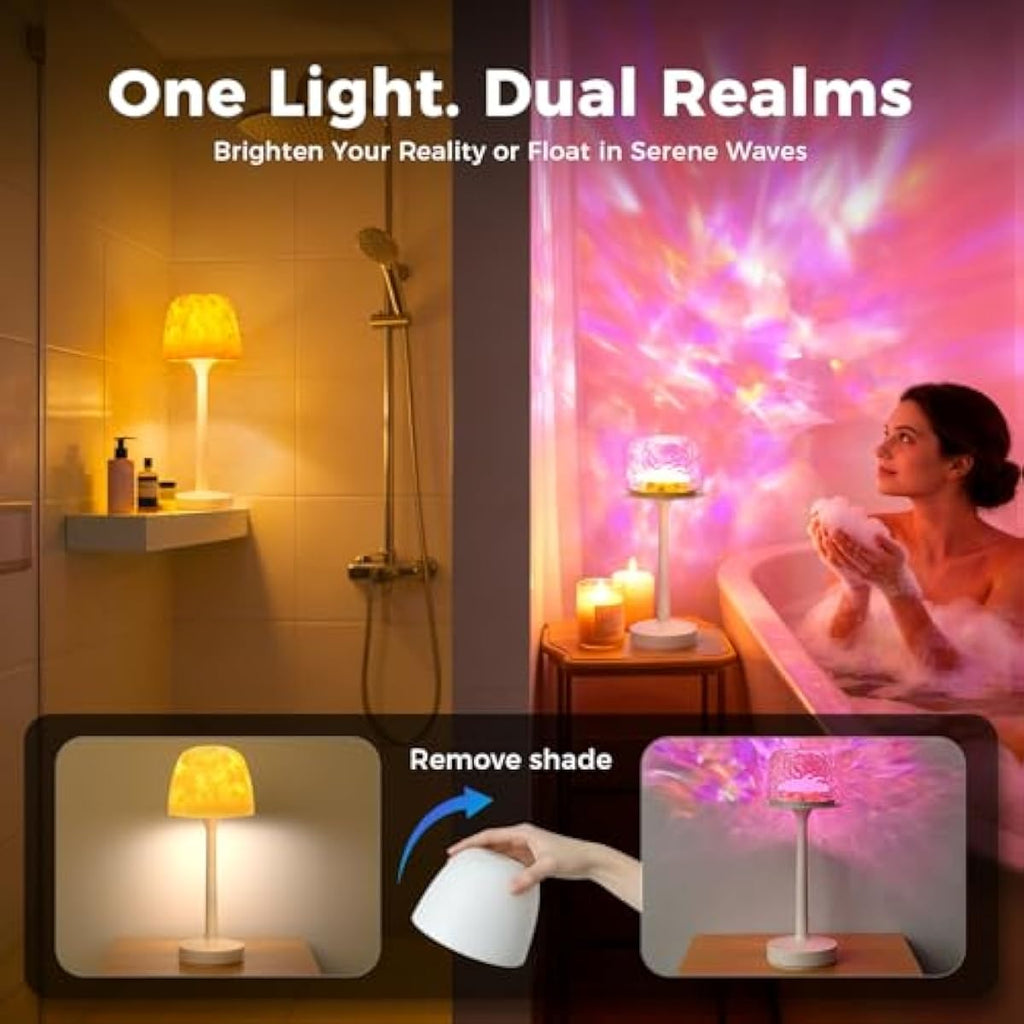 Waterproof Shower Lamp with 16 Color Ocean Wave Projector, Rechargeable LED Light with Remote & Touch Control-1