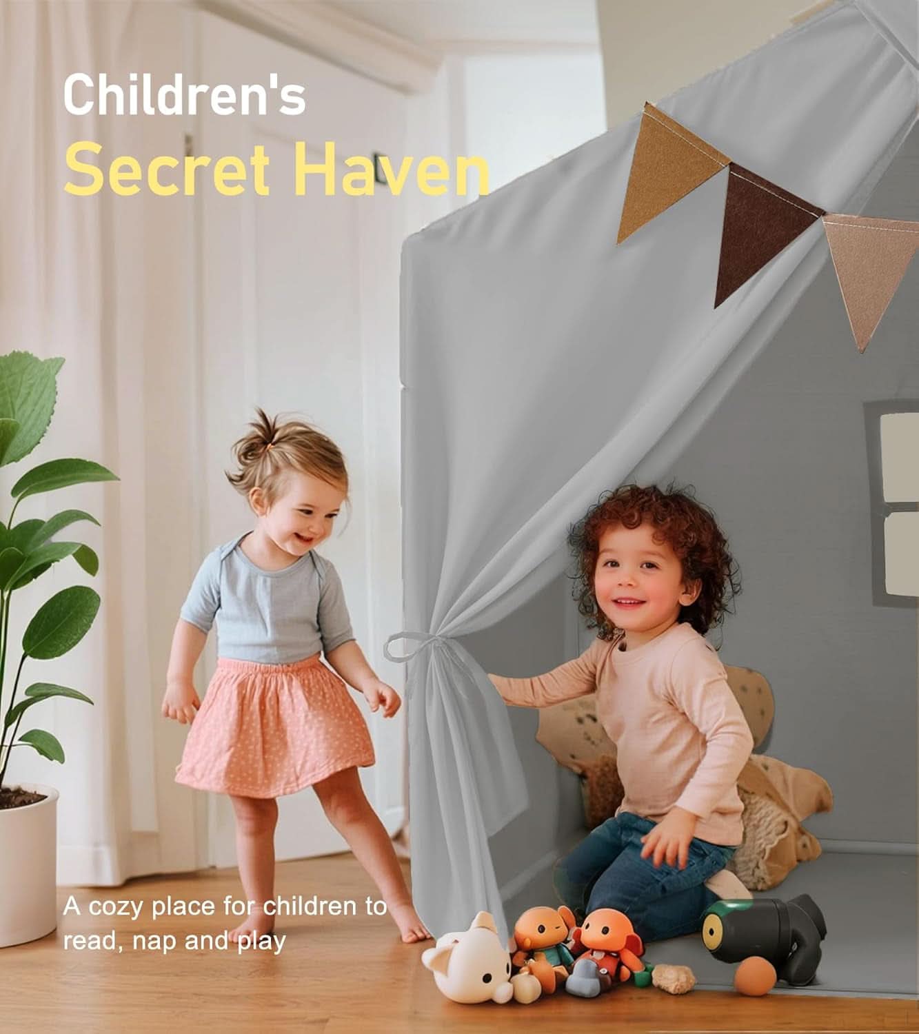 Gray 52Inch By 35Inch By 51Inch Play Tent With Starry Lights-4