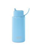 frank green - Ceramic Reusable Bottle - Stainless Steel Water Bottle With Straw Insulated Water Bottle Metal Water Bottle - Flip Straw Lid - 34oz - Sky Blue