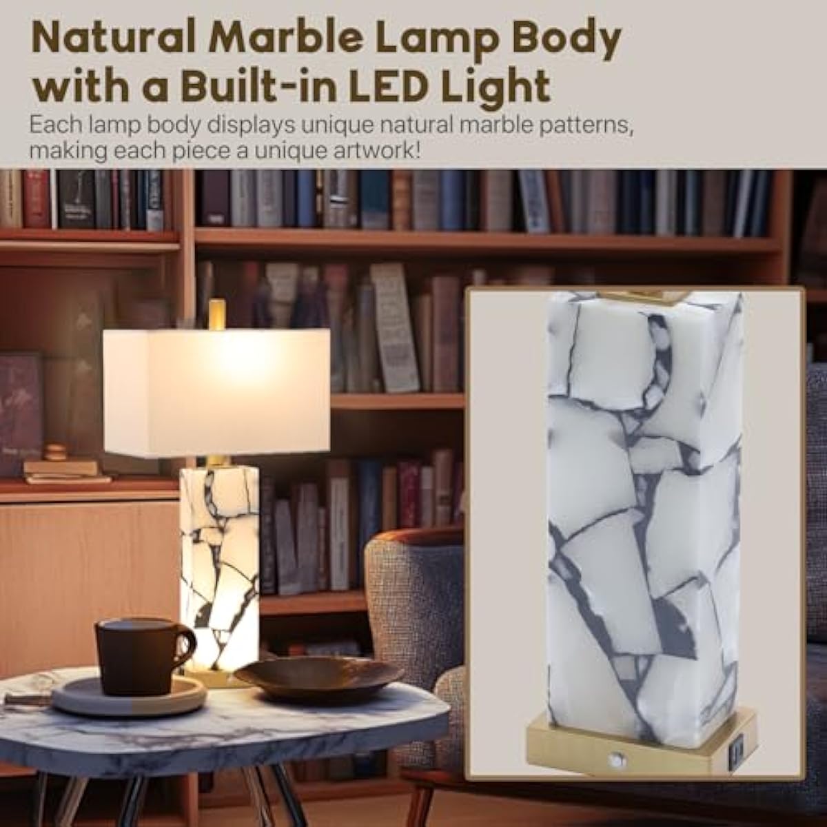 Natural Marble Table Lamps Set of 2-4