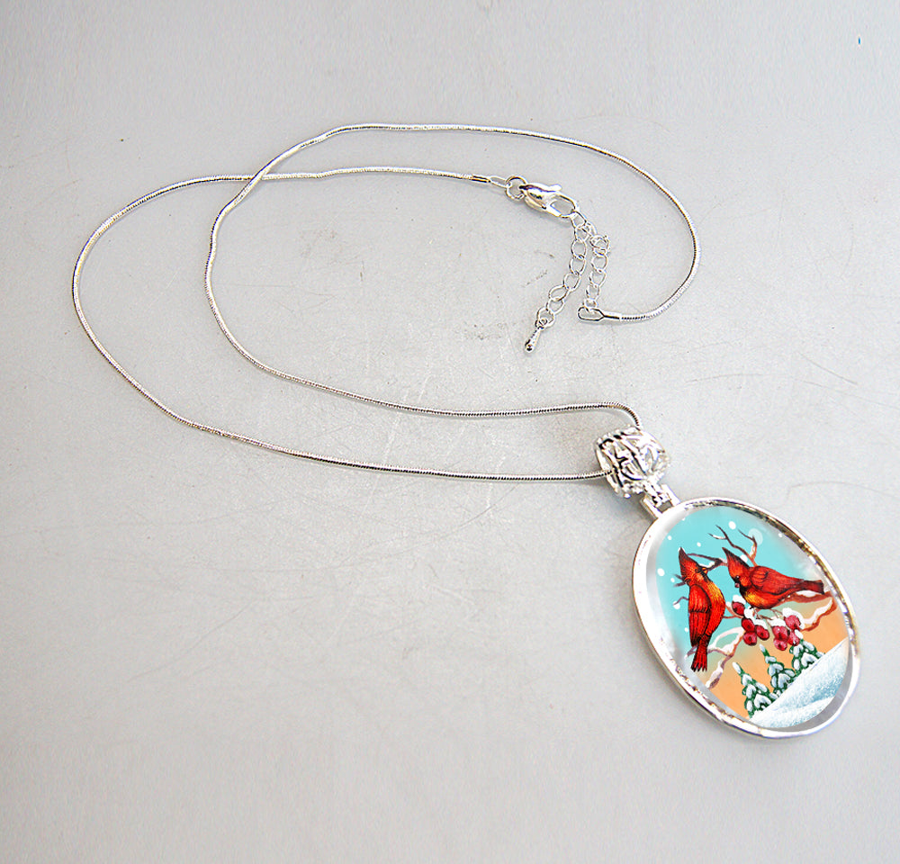 Red Robins Silver Plated Mother of Pearl Jewelry Pendant Necklace - 44036-1
