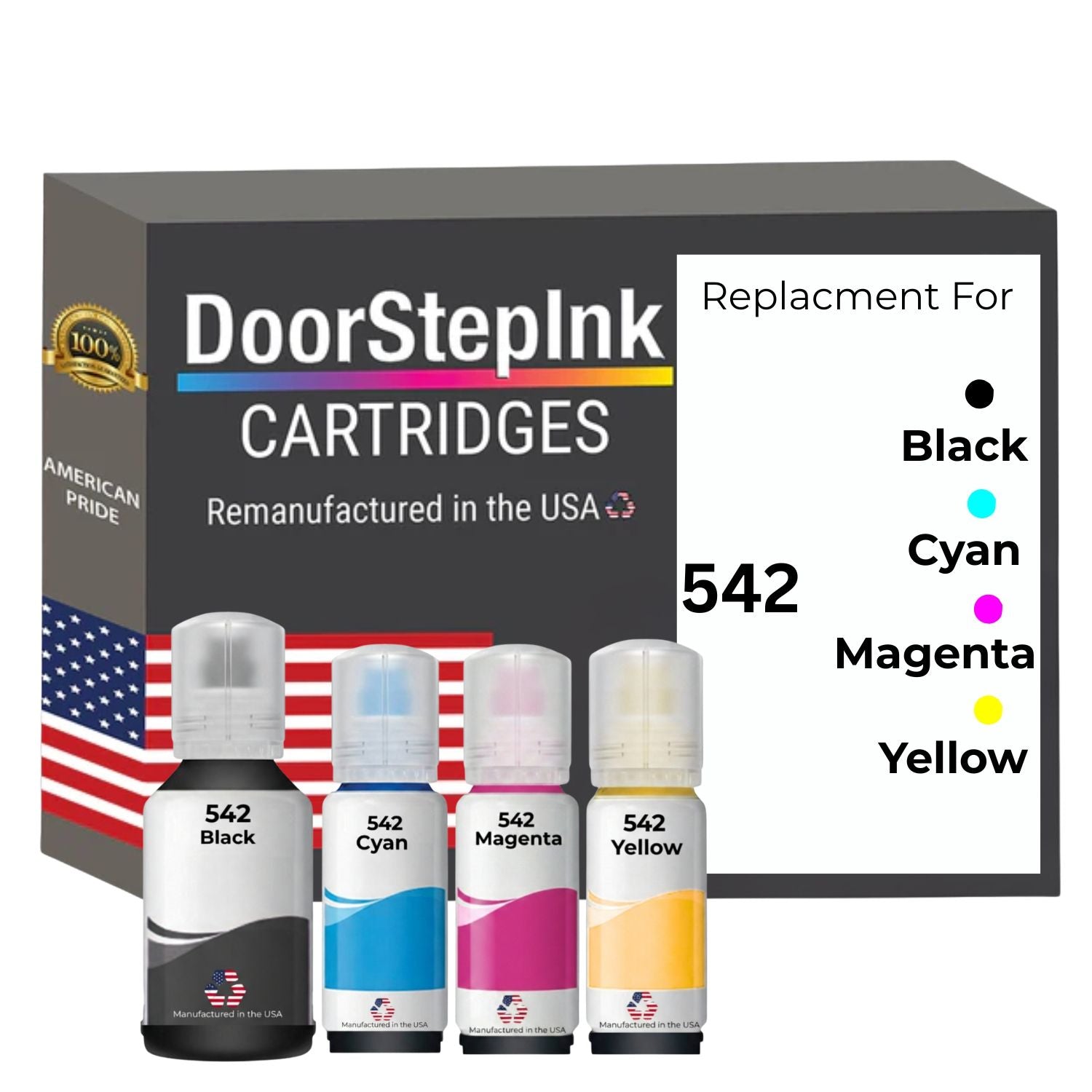 DoorStepInk Brand Replacement For Epson 542 (T542120-BCS) Ultra High Yield Black 130ml, CMY 70ml Ink Multi-Color Bottle Made in the USA-0