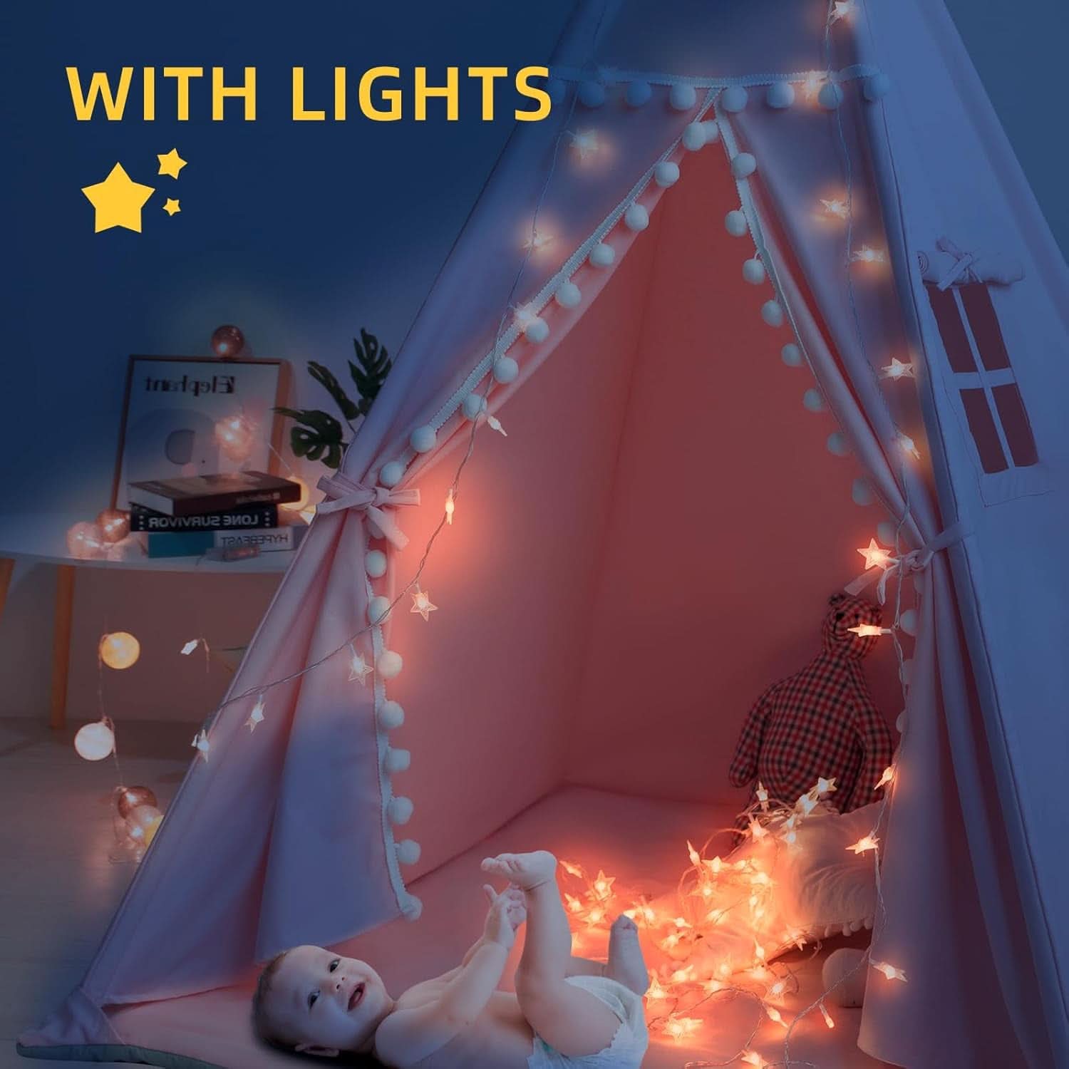 Pink Kids Teepee Tent With Mat Foldable Cotton Canvas-3