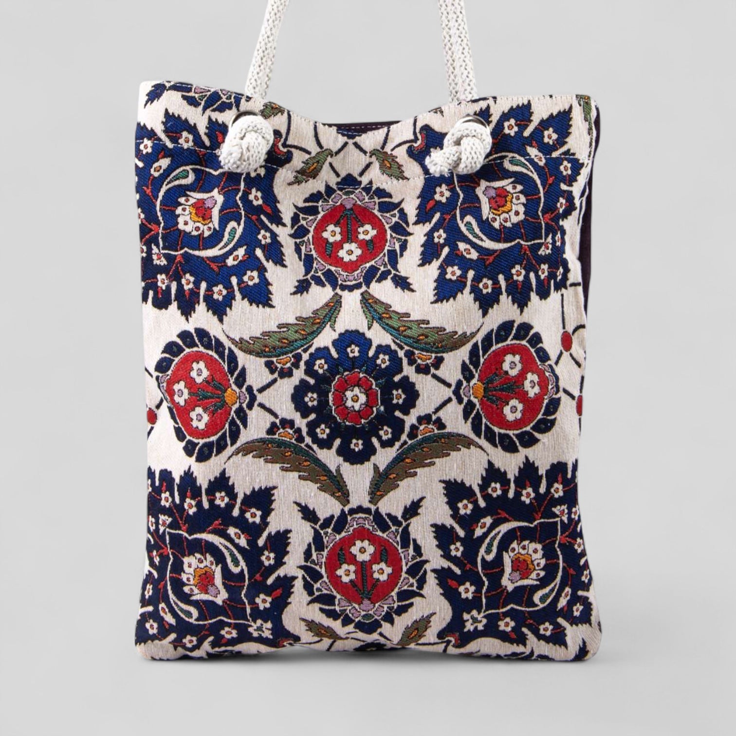 Authentic Kilim Fabric Purse with Rope Handles, Turkish Carpet, Beach Bag, Tote, Reusable Shopping Bag -- Floral-0