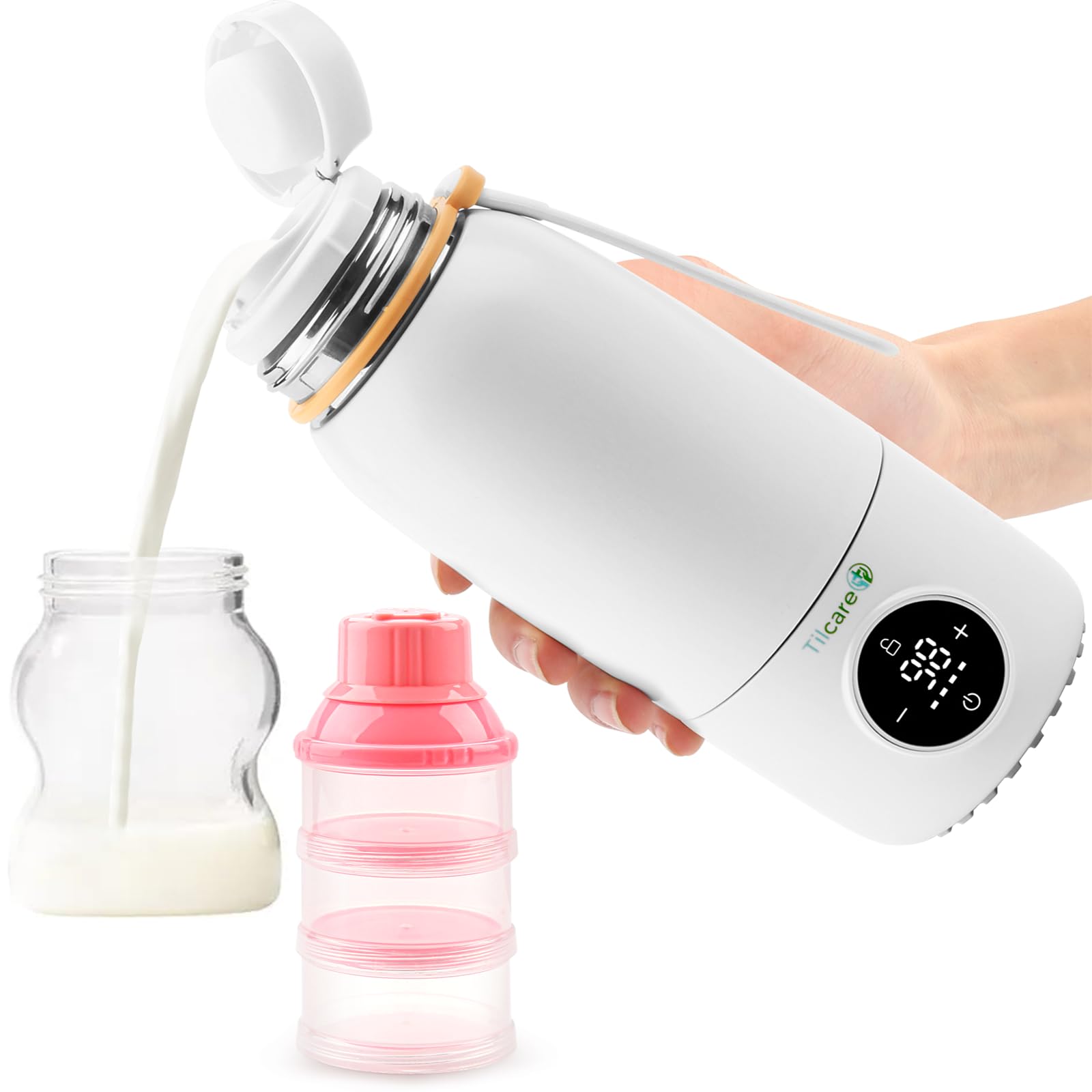 Portable Bottle Warmer for Travel - 17oz 12H Baby Bottle Milk Warmer Fast Heat Travel Bottle Warmer for Breastmilk USB Calentador De Biberones on The Go - Wireless Car Bottle Water Warmer Orange