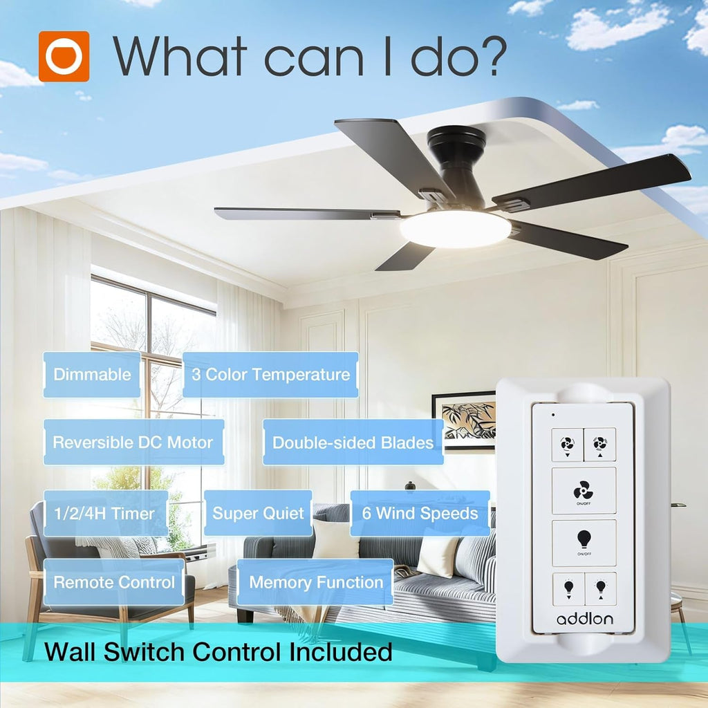 52 Inches Black Ceiling Fan Noiseless Remote Control-1
