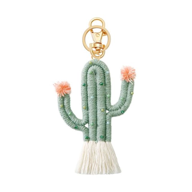 Handmade Bohemian Cactus Key Chain with Rice Beads