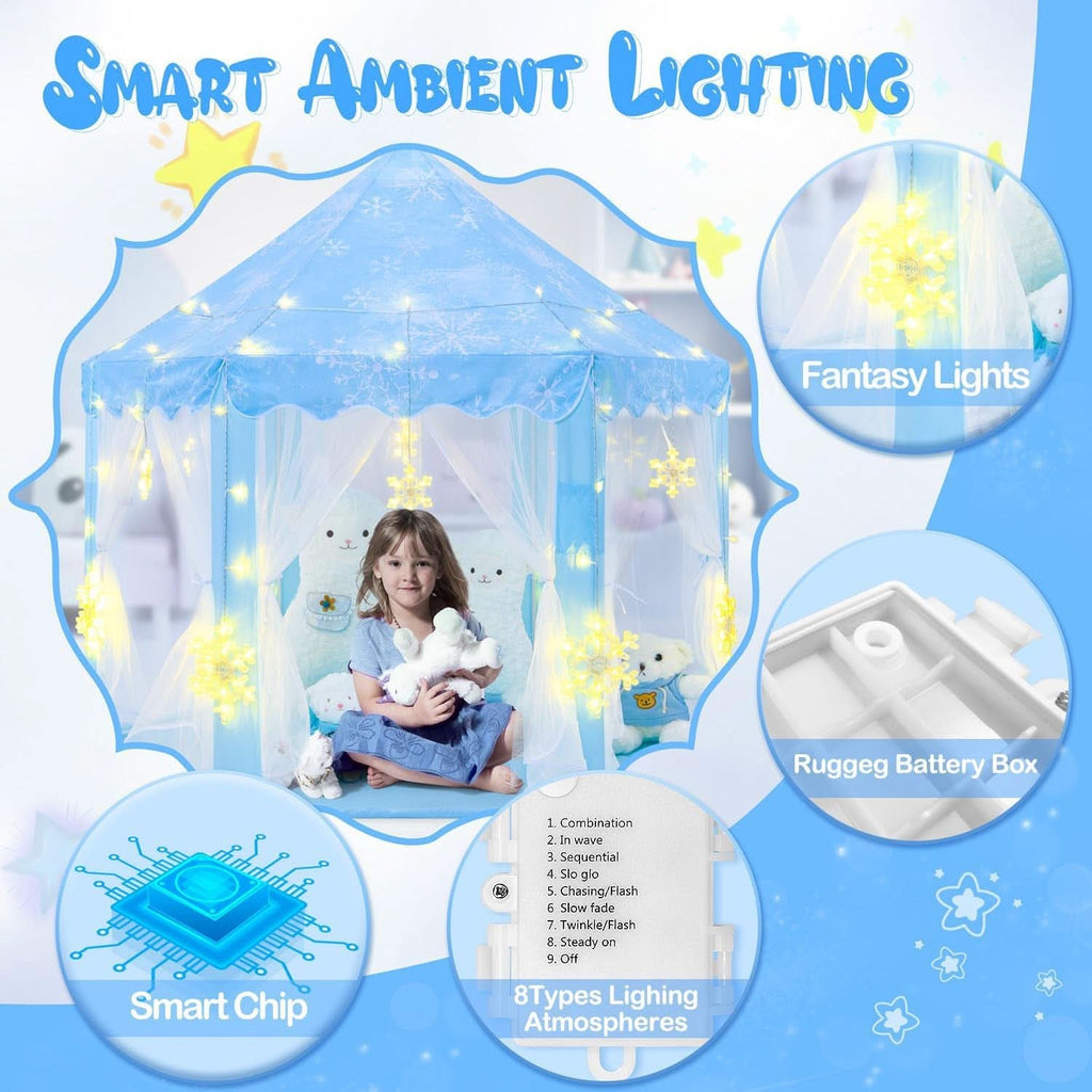 Blue Frozen Princess Tent 55x53 Inches Snow flake Lights-3