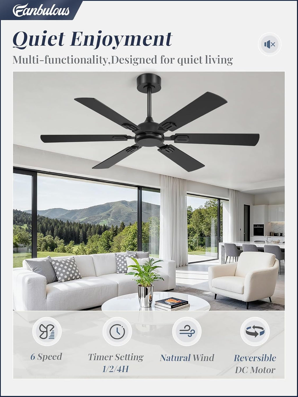 52Inch Ceiling Fan Energy Efficient Remote Whisper Quiet-4