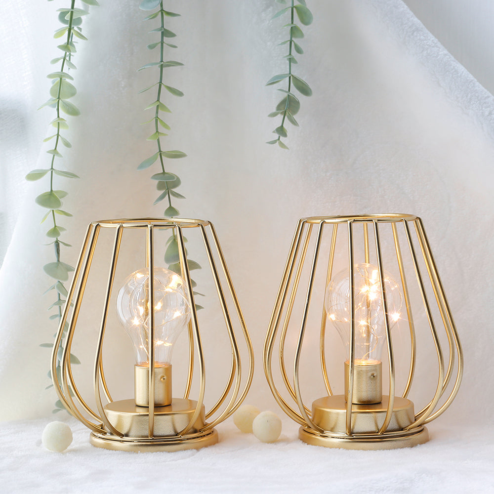 7'' Tall Metal Lamp Mini Cage Shape Cordless Table Battery Lanterns(Set of 2)-3