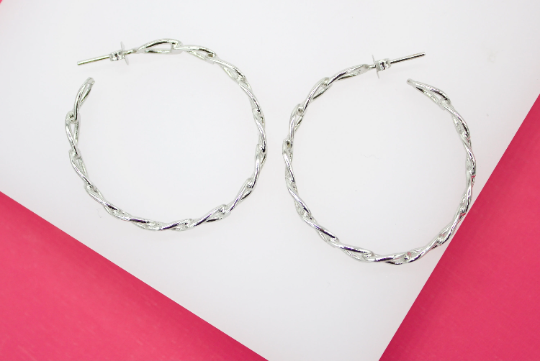 18K Rhodium Filled 5mm Slim Curb Cuban Open Hoops For Wholesale Jewelry & Earring Findings (K181)(K182)-4