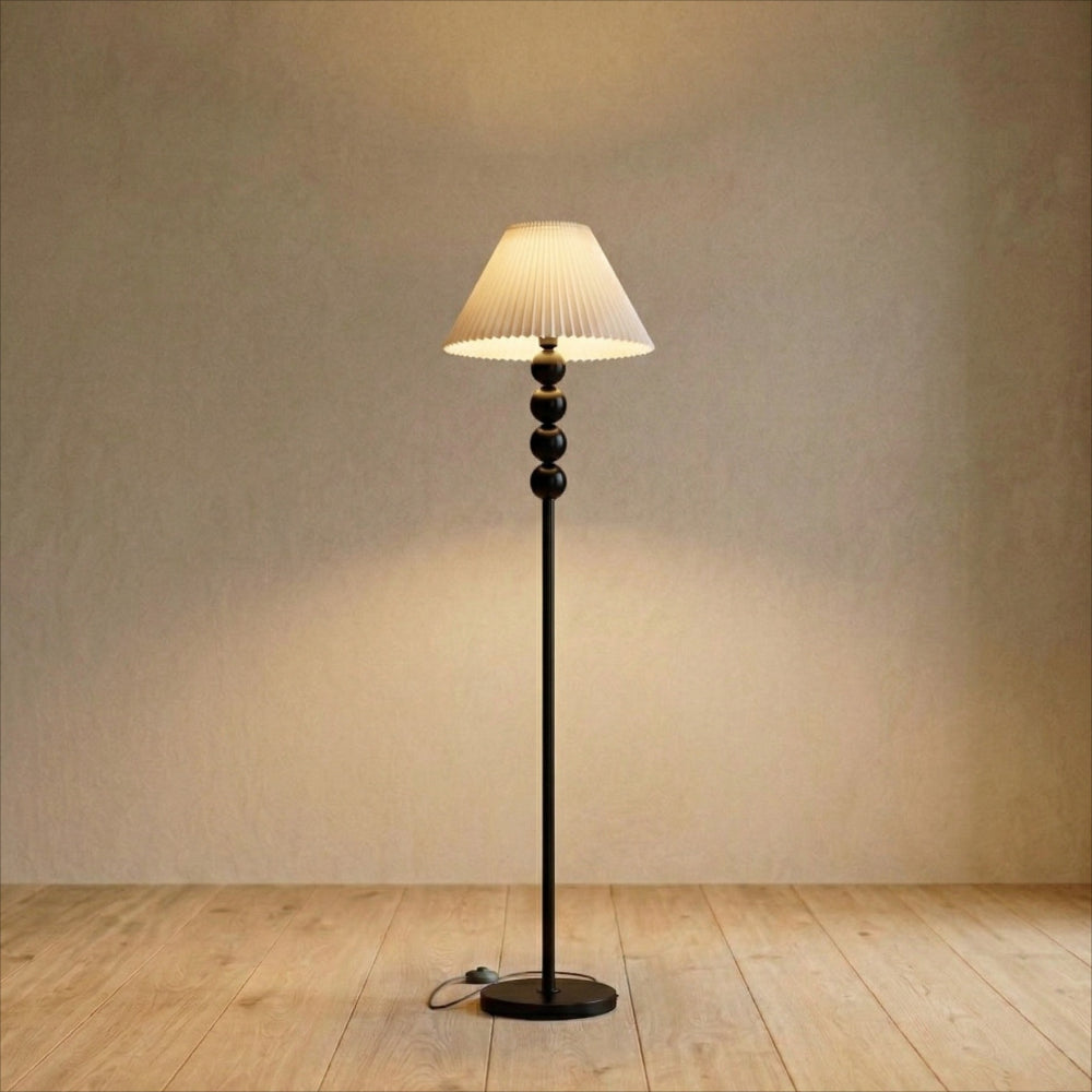 Mid Century Modern Wood Large Floor Lamp with Pleated Lampshade 65"H-1