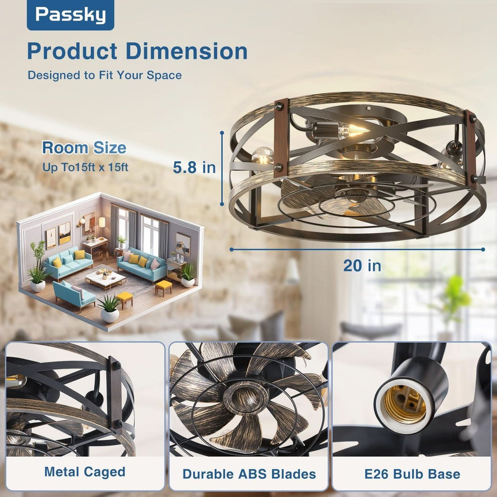Twenty Inch Industrial Black Flushmount Ceiling Fan-3