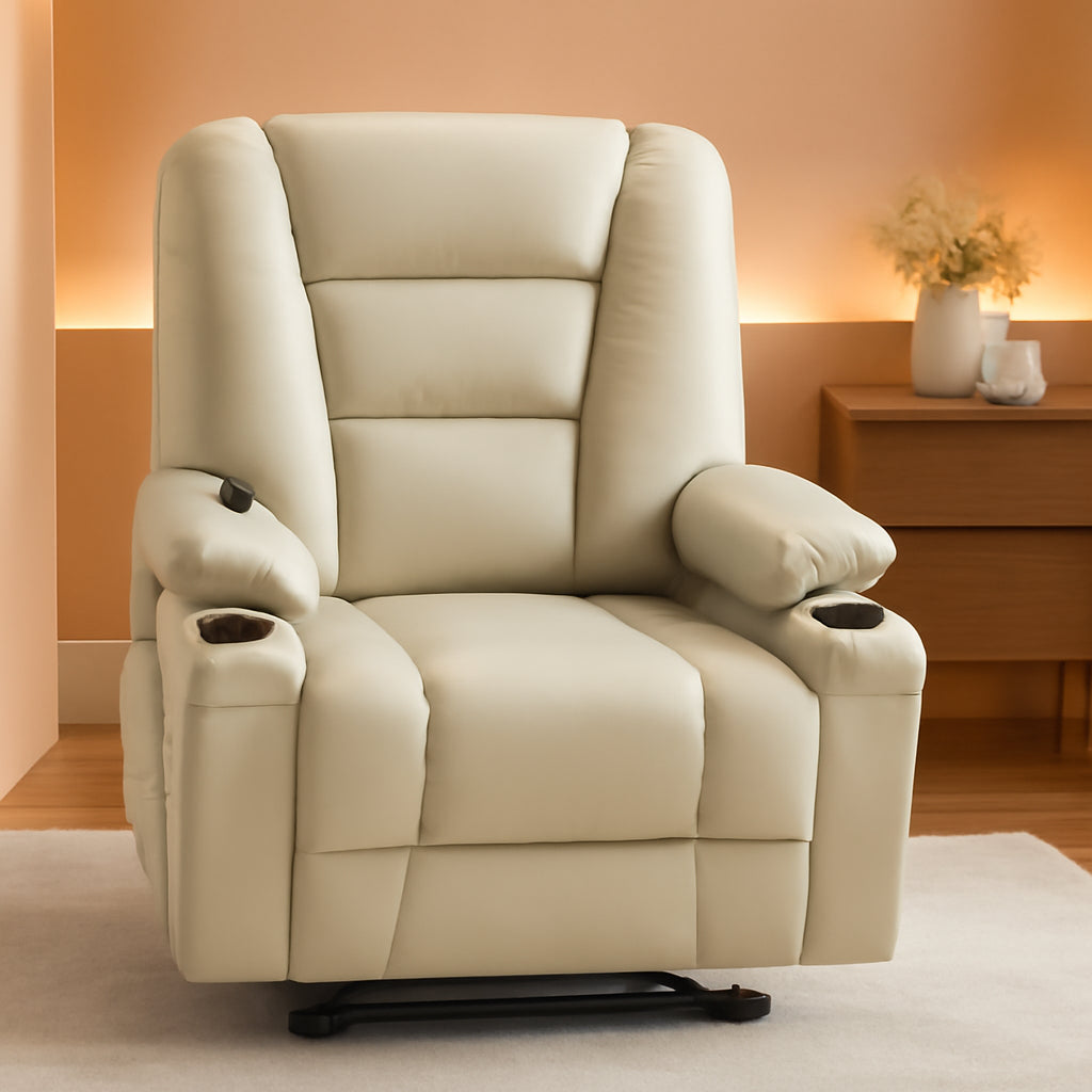 Beige Large Power Lift Recliner Chair With Massage And Heat