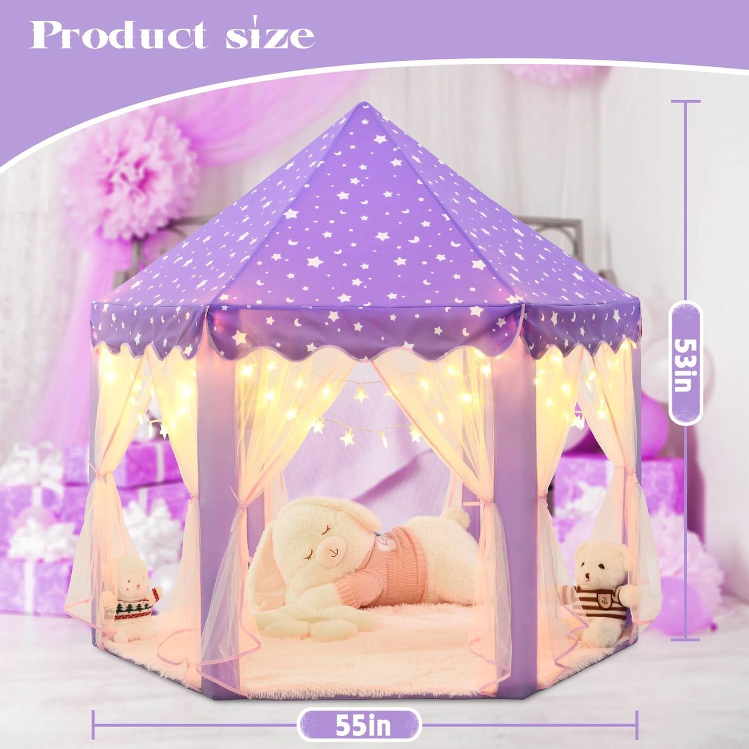 Purple Princess Castle Play Tent With 55x53 Inches-4