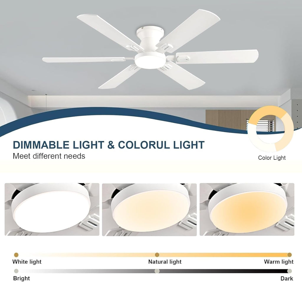 56Inch White Flush Mount Ceiling Fan Remote Control-1