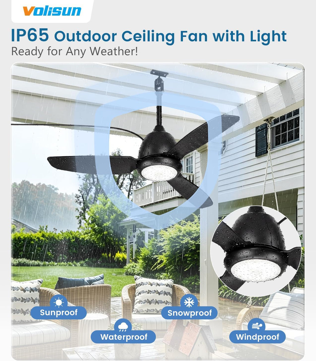 42Inch Black Weatherproof Outdoor Ceiling Fan IP65-3