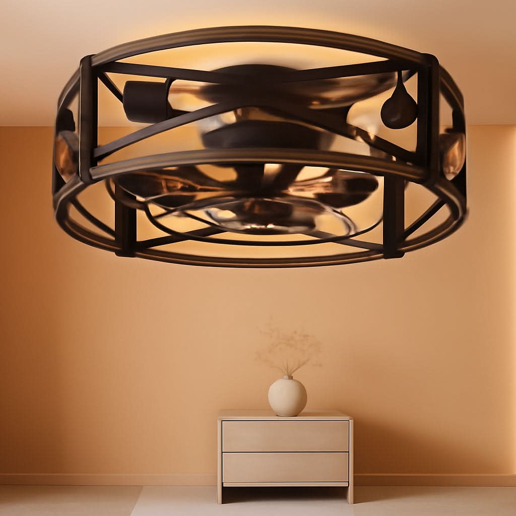 Twenty Inch Industrial Black Flushmount Ceiling Fan-0