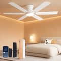 56Inch White Flush Mount Ceiling Fan Remote Control-0