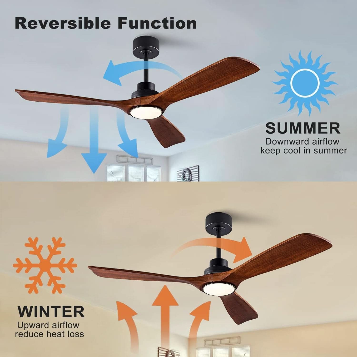 52 Inch SolidWood Ceiling Fan Black Walnut With Lights-1