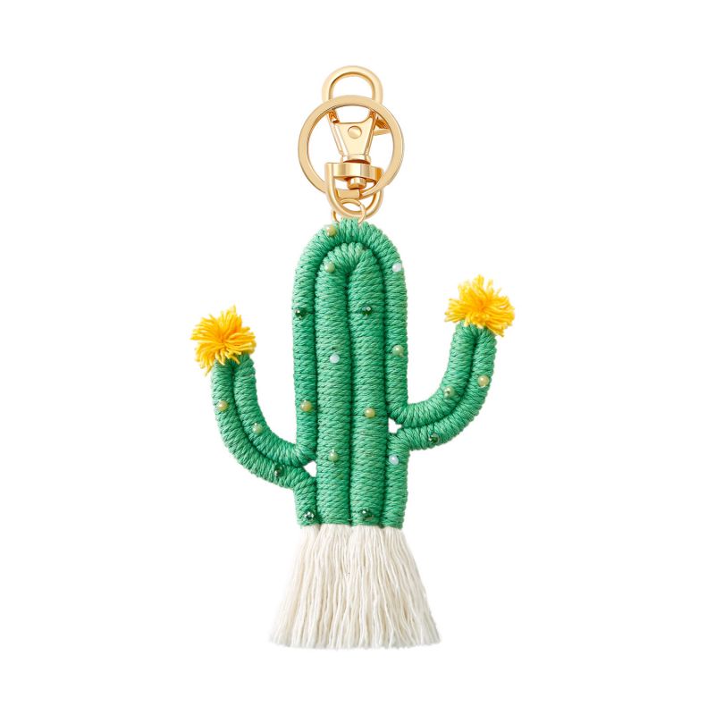 Handmade Bohemian Cactus Key Chain with Rice Beads