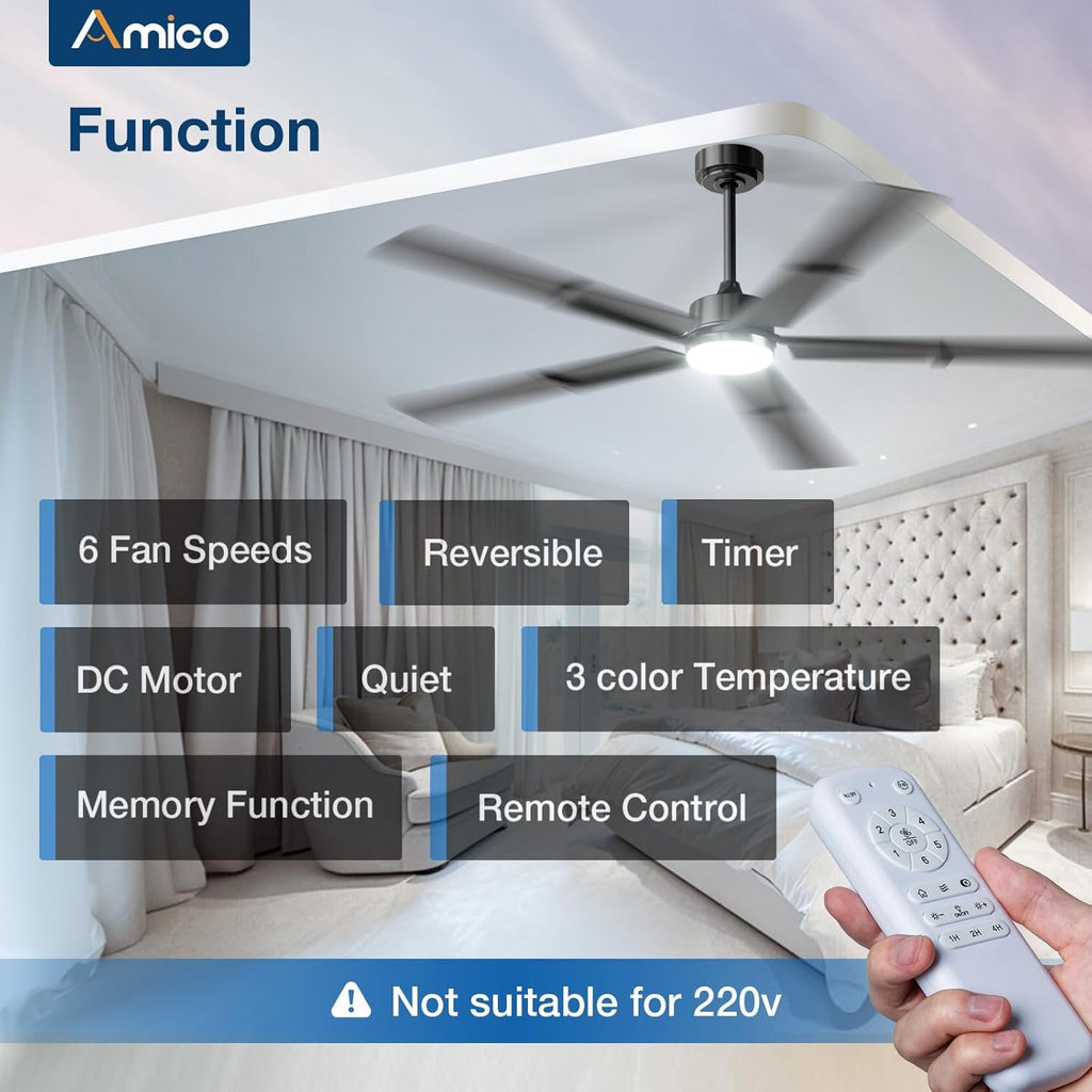 Black 62 Inch Ceiling Fan Energy Efficient LED Lighting-1