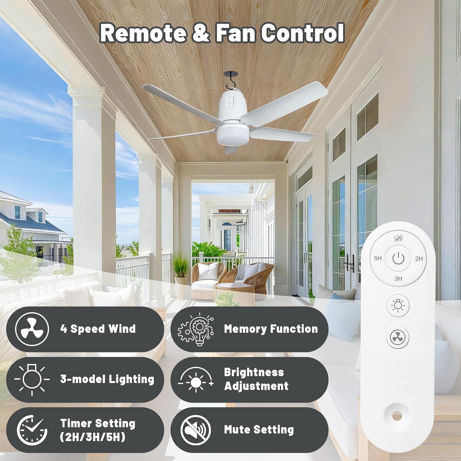 Rechargeable Outdoor Gazebo Ceiling Fan Light 31.5in-4