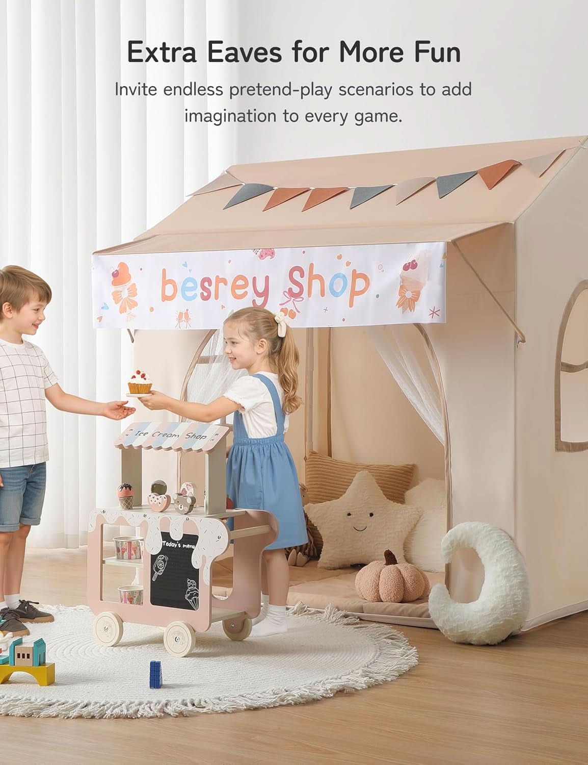 Kids Play Tent Multi functional Eave 51X35X47 Inches-3