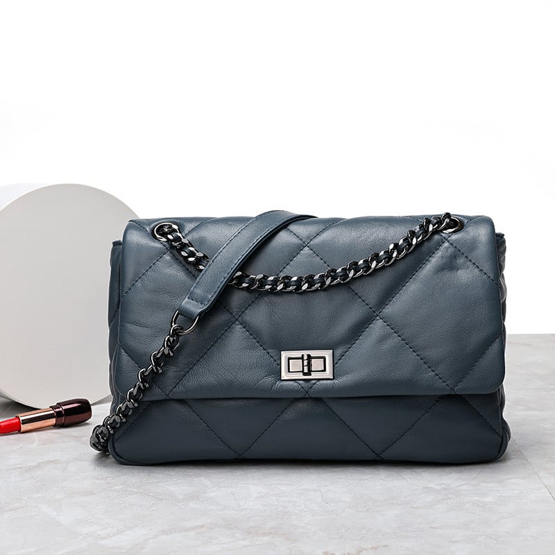 Casual Women's Sheepskin Diamond Lattice Handbag