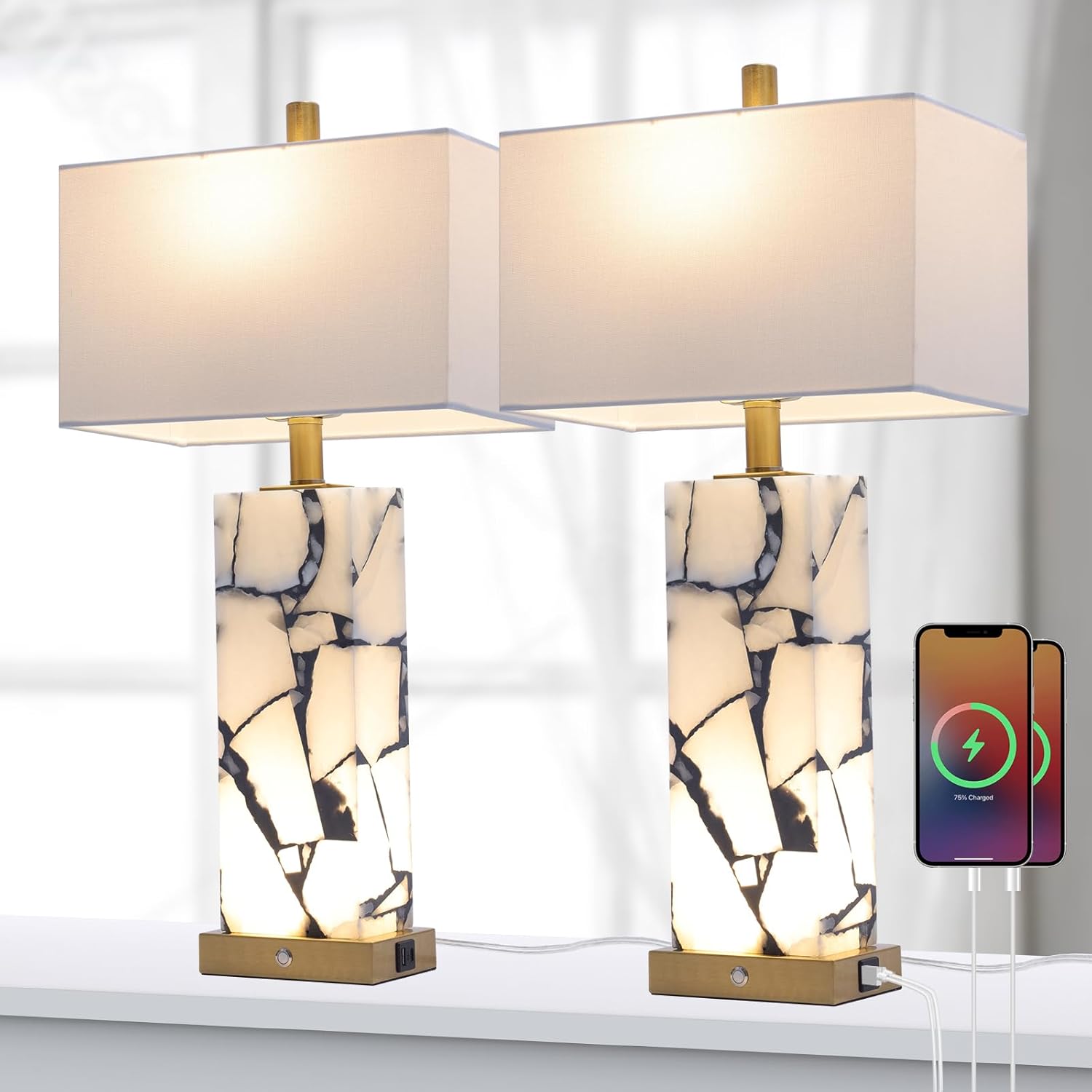 Natural Marble Table Lamps Set of 2-6