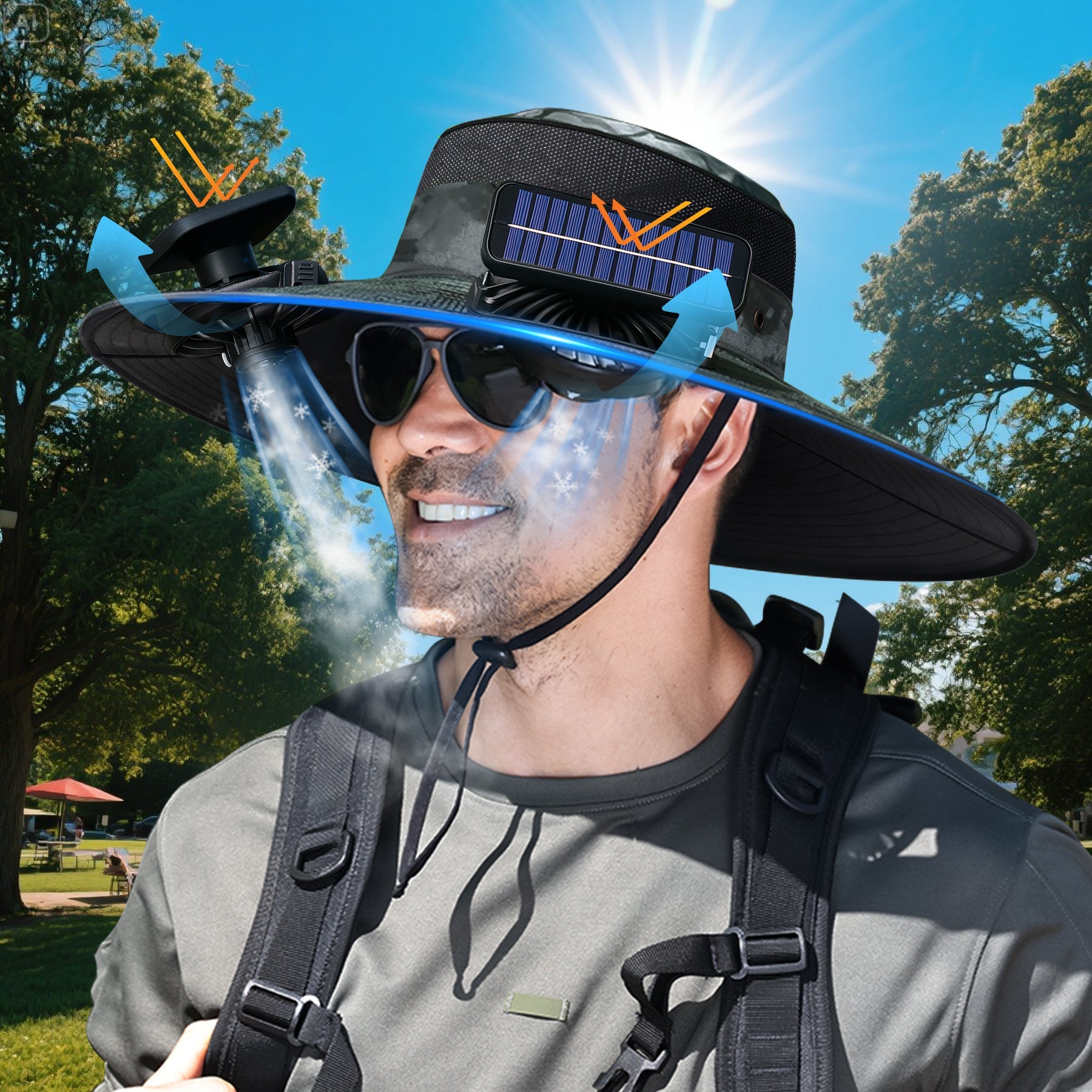 UPF50+ Solar cooling fan cap, Solar fan cap and USBcharging -Cooling sun cap, Fisherman's cap, Outdoorfishing, Outdoor leisure, Camping, Hiking, Outdoor work,Outdoor leisure