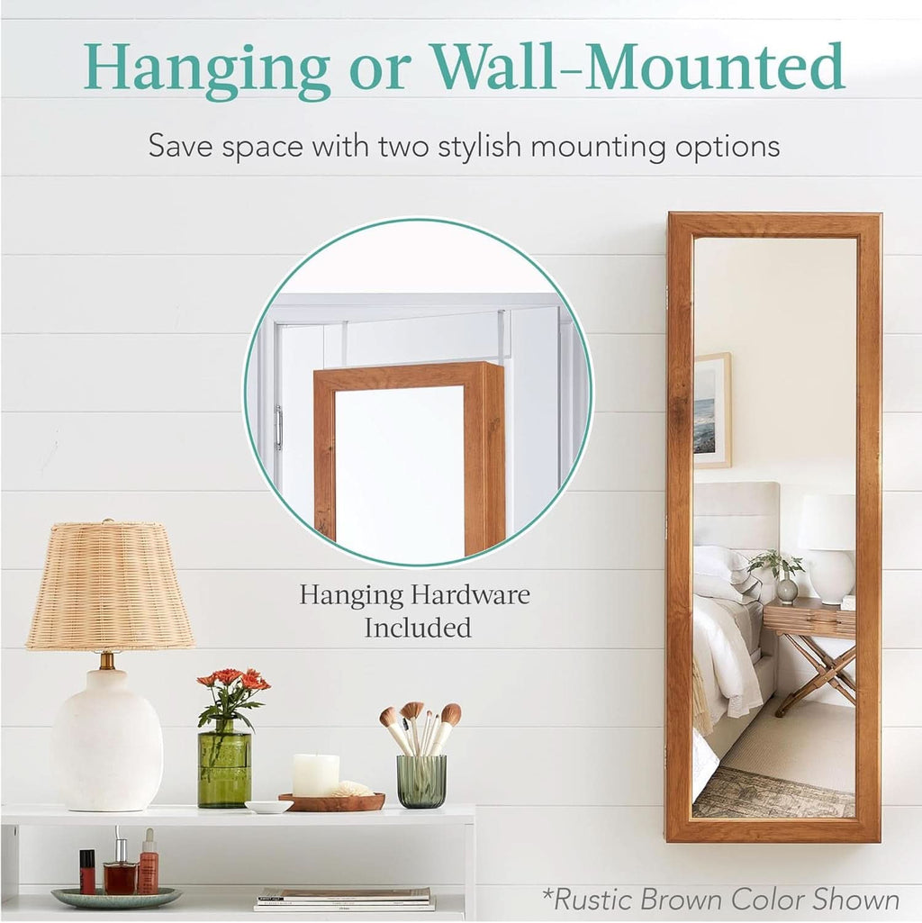 LED Mirror Jewelry Cabinet Lockable Espresso Armoire-1